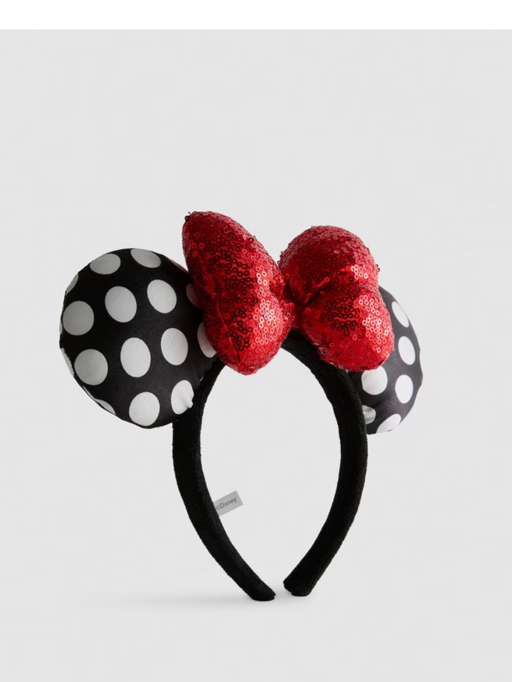 Disney Black & White Polka Dot Minnie Ears Headband with Red Sequin Bow